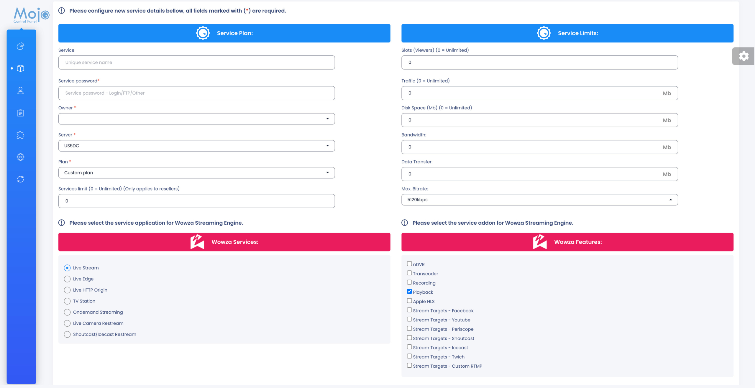"Add Application Service" feature in MojoCP