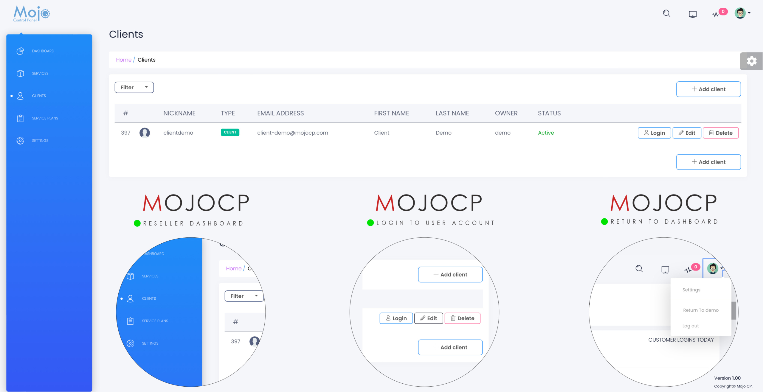 MojoCP allows reseller administrators