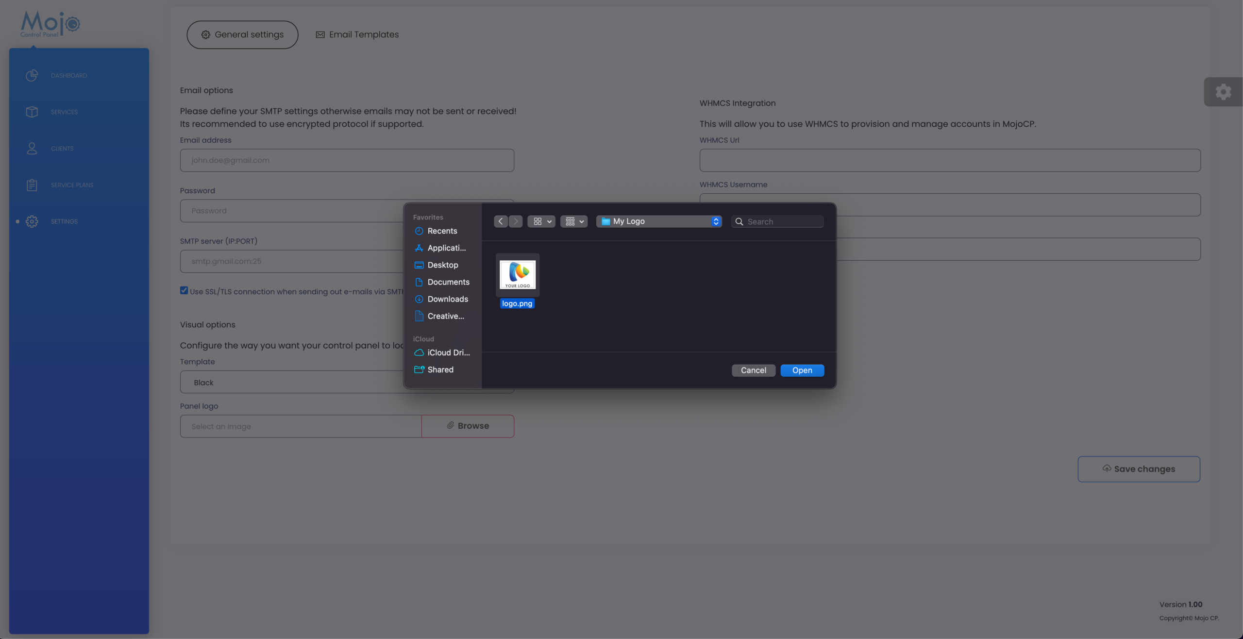 MojoCP control panel to display your own brand.