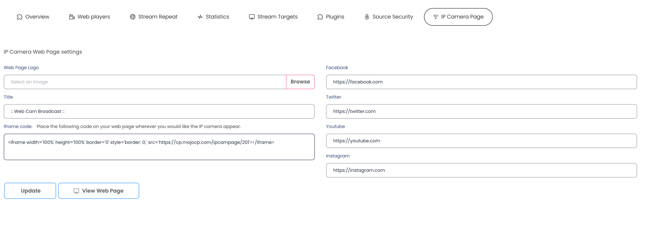 MojoCP IPCamera WebPage