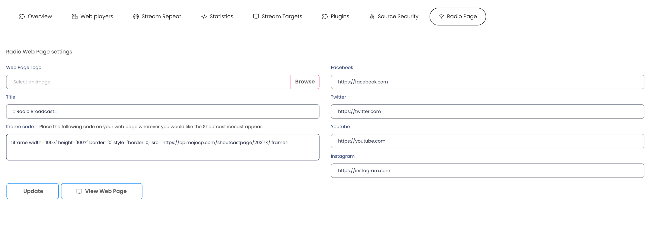 MojoCP Radio WebPage
